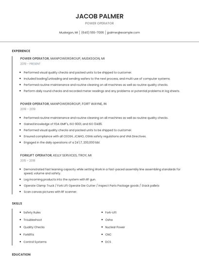 Power Operator Resume