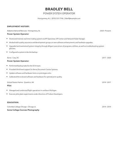 Power System Operator Resume