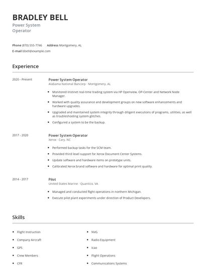 Power System Operator Resume