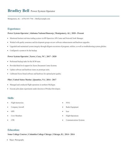 Power System Operator Resume