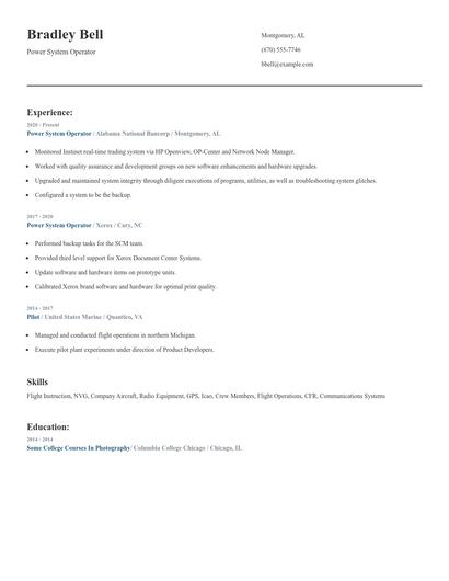 Power System Operator Resume