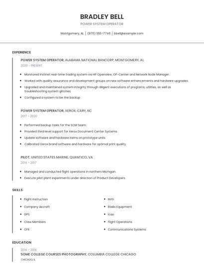 Power System Operator Resume