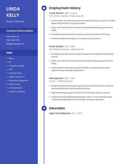 Power Washer Resume