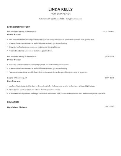 Power Washer Resume