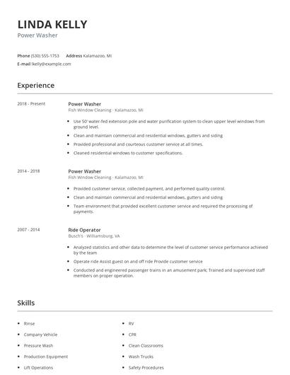 Power Washer Resume