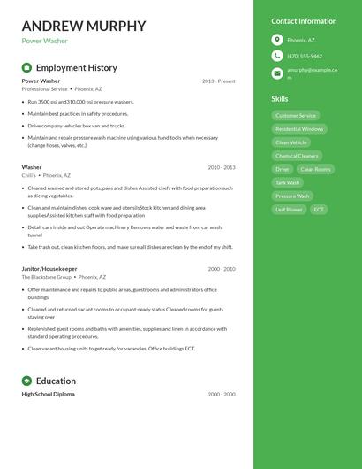 Power Washer Resume