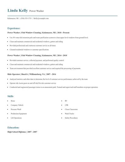 Power Washer Resume