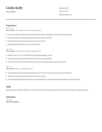 Power Washer Resume