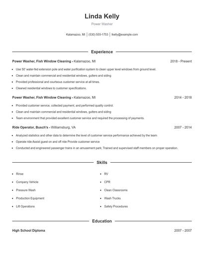 Power Washer Resume
