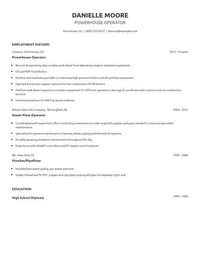 Powerhouse Operator Resume