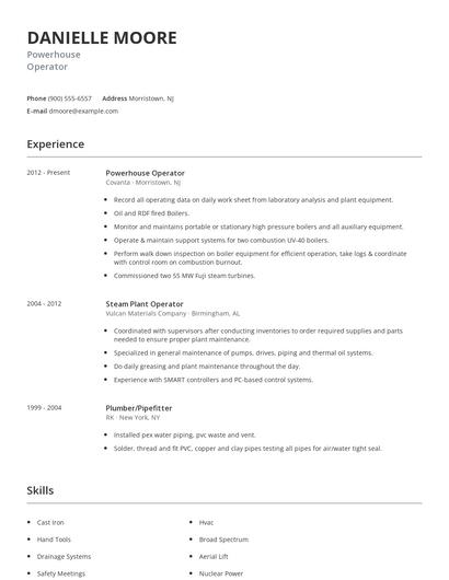 Powerhouse Operator Resume