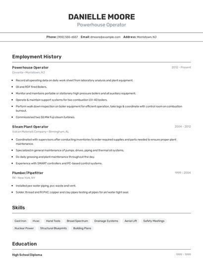 Powerhouse Operator Resume
