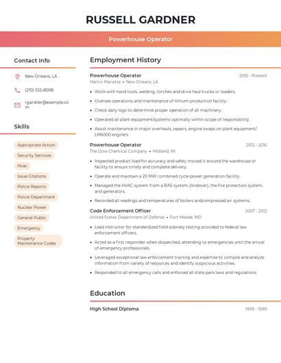 Powerhouse Operator Resume