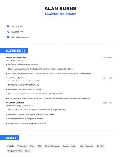 Powerhouse Operator Resume