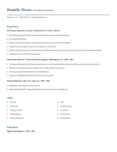 Powerhouse Operator Resume