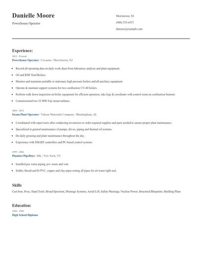Powerhouse Operator Resume