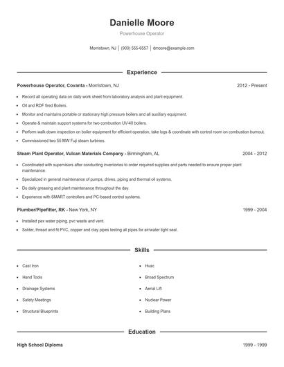 Powerhouse Operator Resume