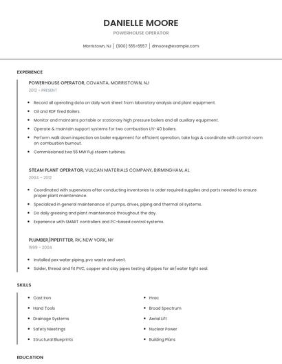 Powerhouse Operator Resume