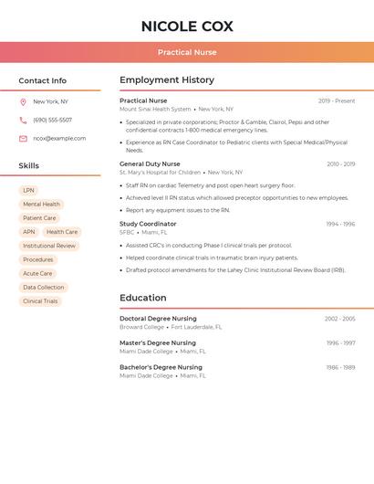 Practical Nurse Resume