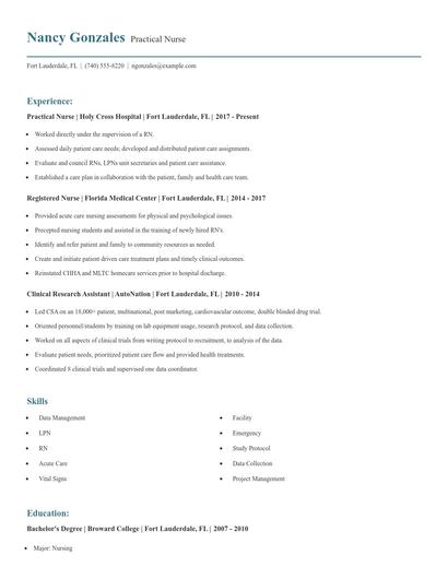 Practical Nurse Resume