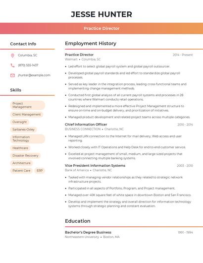 Practice Director Resume