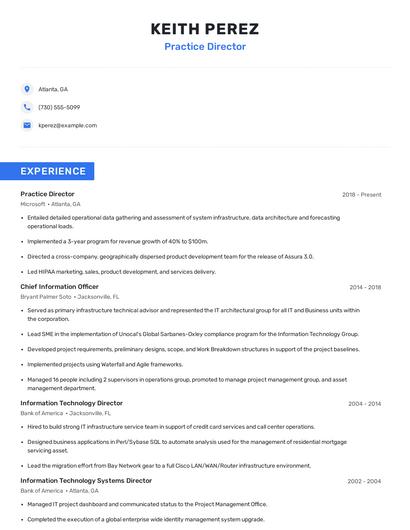 Practice Director Resume