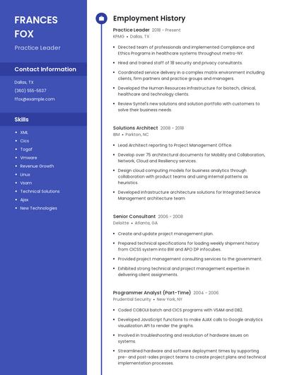 Practice Leader Resume