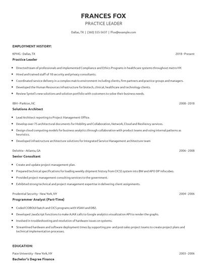 Practice Leader Resume