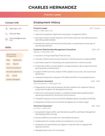 Practice Leader Resume