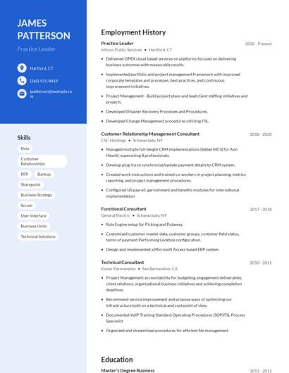 Practice Leader Resume