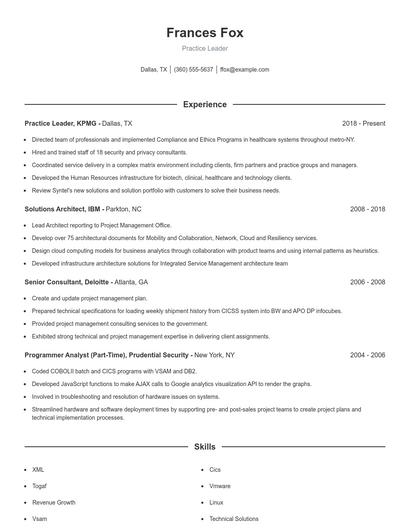 Practice Leader Resume