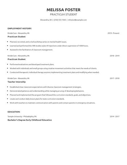 Practicum Student Resume