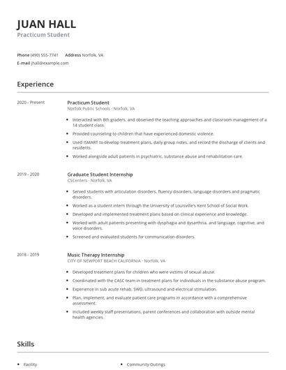 Practicum Student Resume