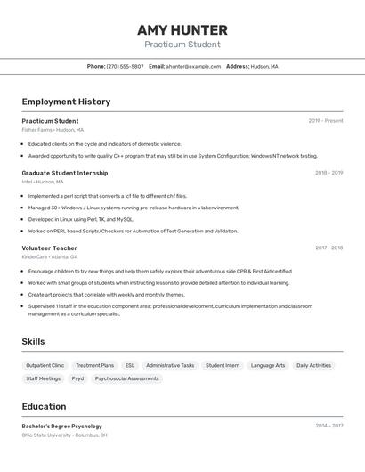 Practicum Student Resume