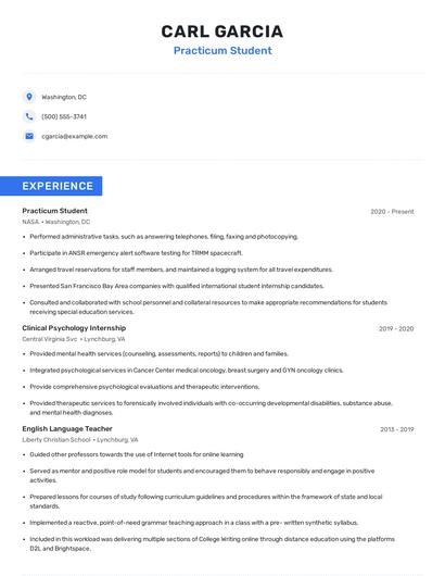 Practicum Student Resume
