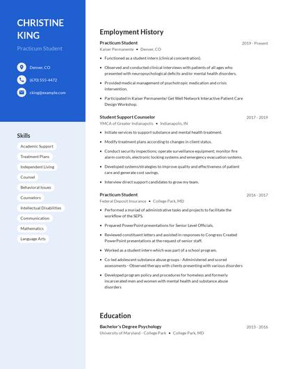 Practicum Student Resume