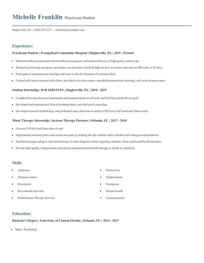 Practicum Student Resume