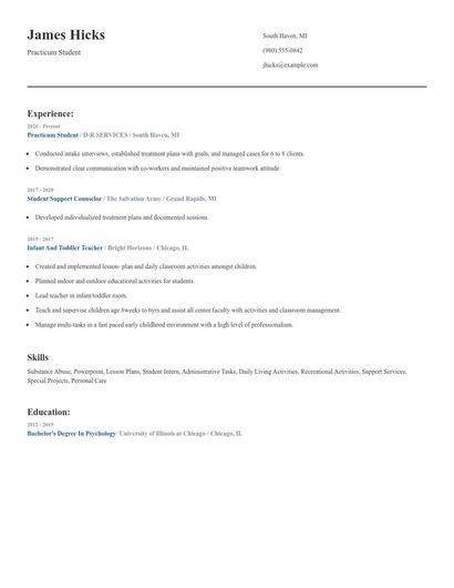 Practicum Student Resume