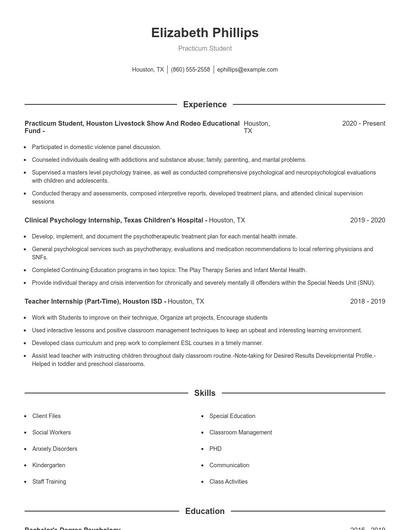 Practicum Student Resume
