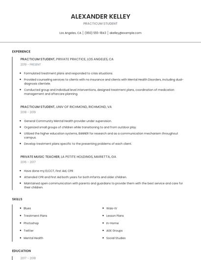 Practicum Student Resume