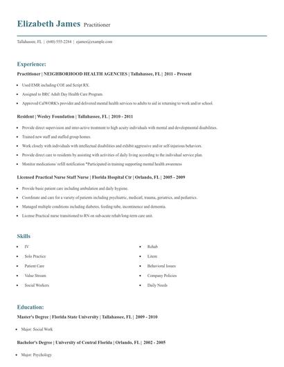 Practitioner Resume