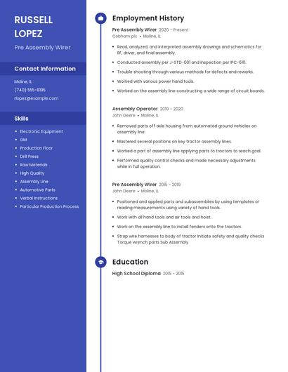 Pre Assembly Wirer Resume