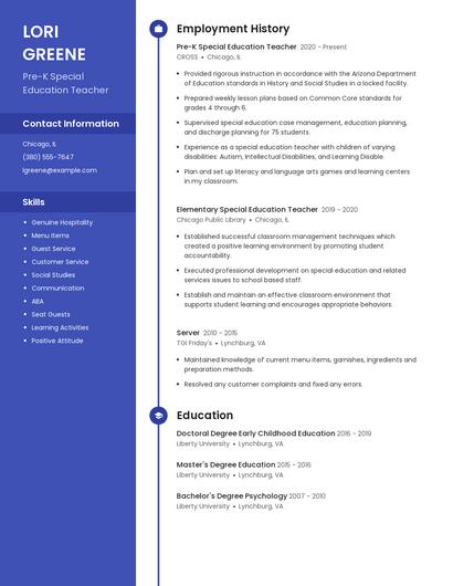 Pre-K Special Education Teacher Resume