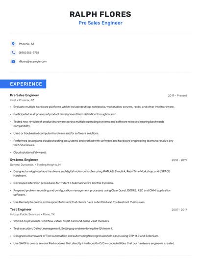 Pre Sales Engineer Resume