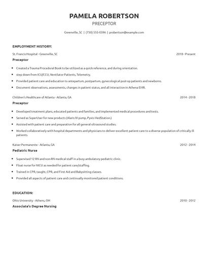 Preceptor Resume