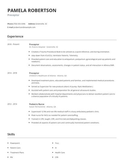 Preceptor Resume
