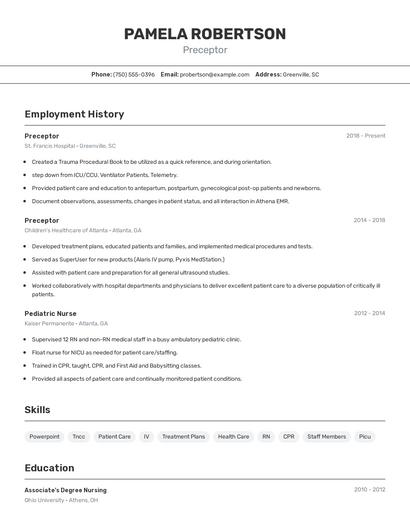 Preceptor Resume