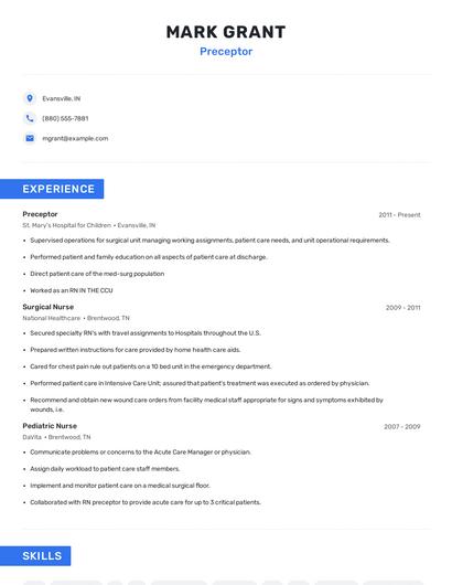 Preceptor Resume