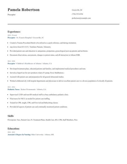Preceptor Resume