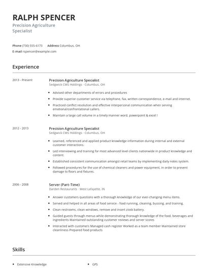 Precision Agriculture Specialist Resume